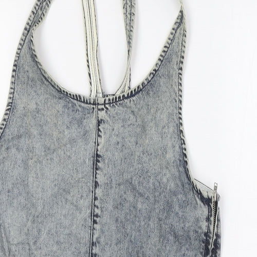 Topshop Womens Blue 100% Cotton Playsuit One-Piece Size 10 Zip
