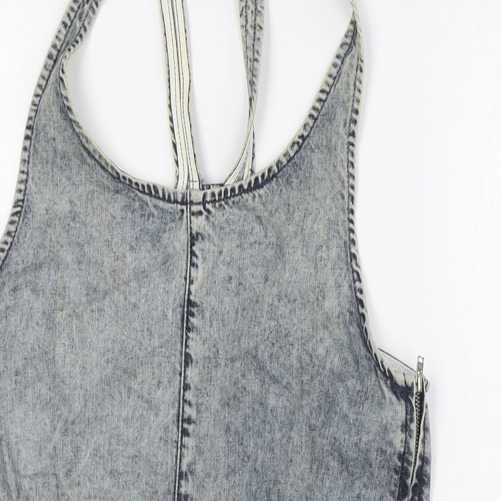 Topshop Womens Blue 100% Cotton Playsuit One-Piece Size 10 Zip