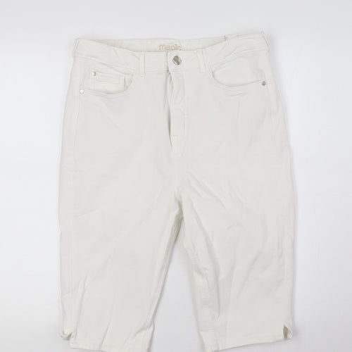 Marks and Spencer Womens White Cotton Basic Shorts Size 14 L14 in Regular Button