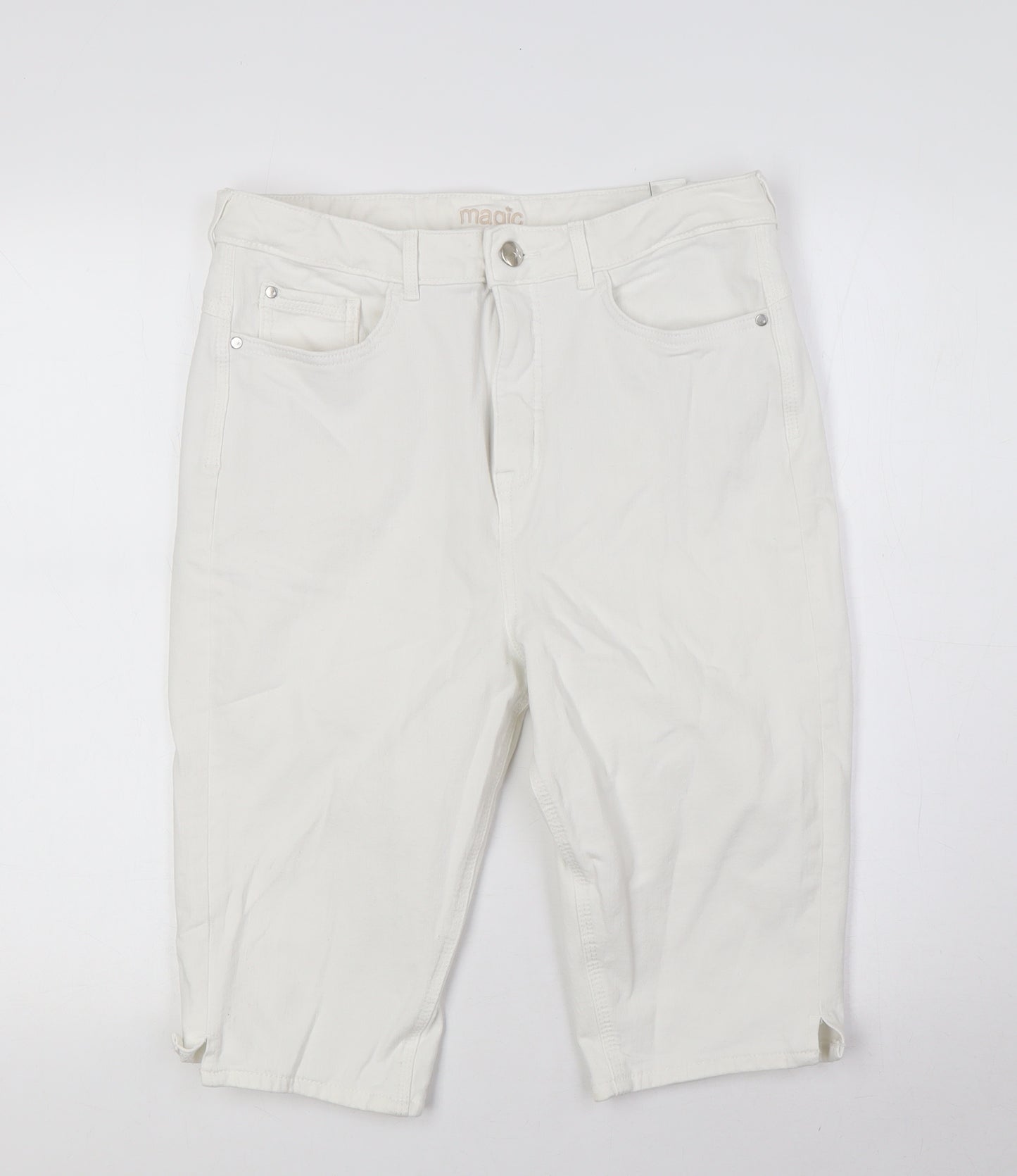 Marks and Spencer Womens White Cotton Basic Shorts Size 14 L14 in Regular Button