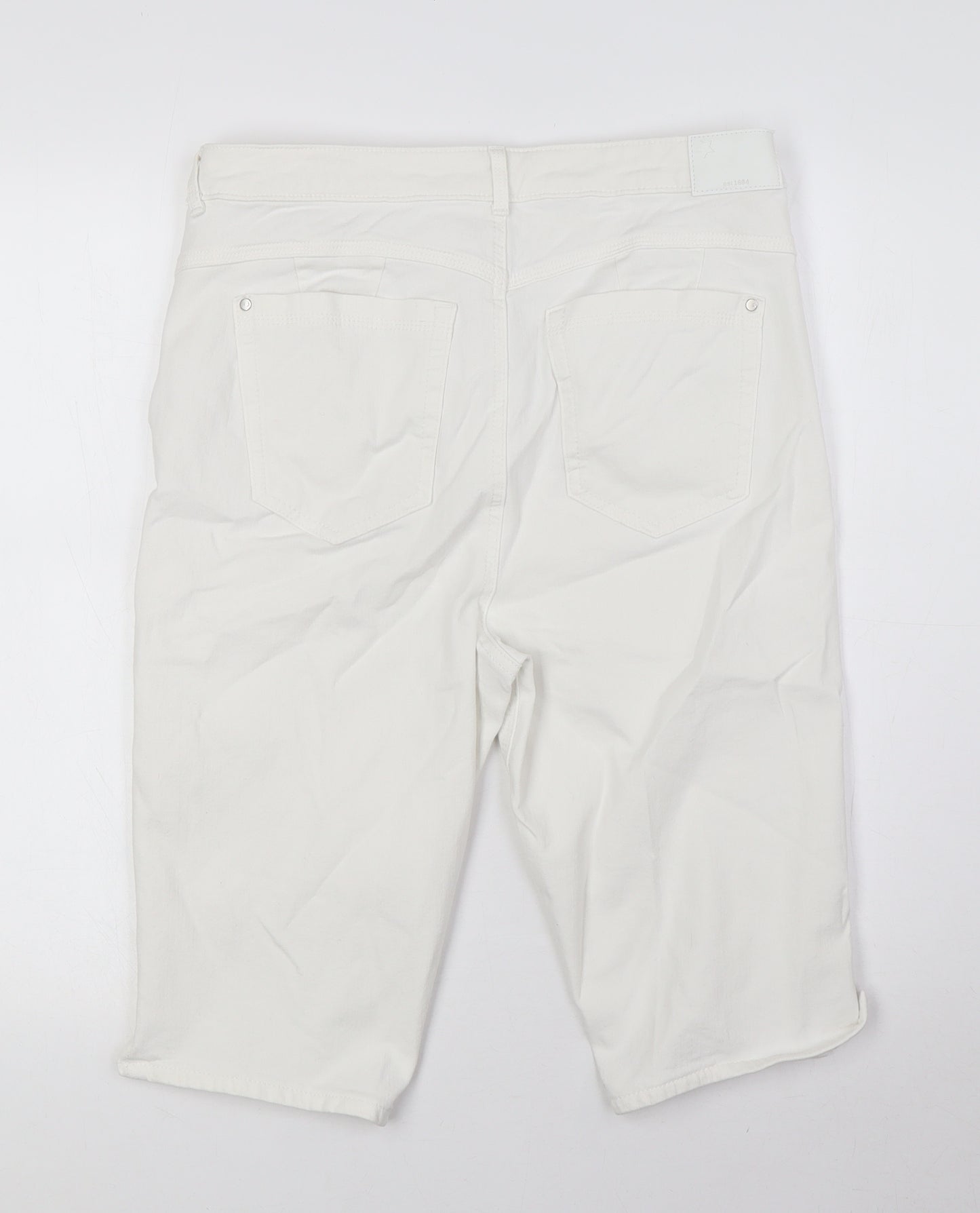Marks and Spencer Womens White Cotton Basic Shorts Size 14 L14 in Regular Button