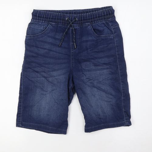 F&F Boys Blue Cotton Bermuda Shorts Size 11-12 Years L10 in Regular Tie - Elasticated Waist