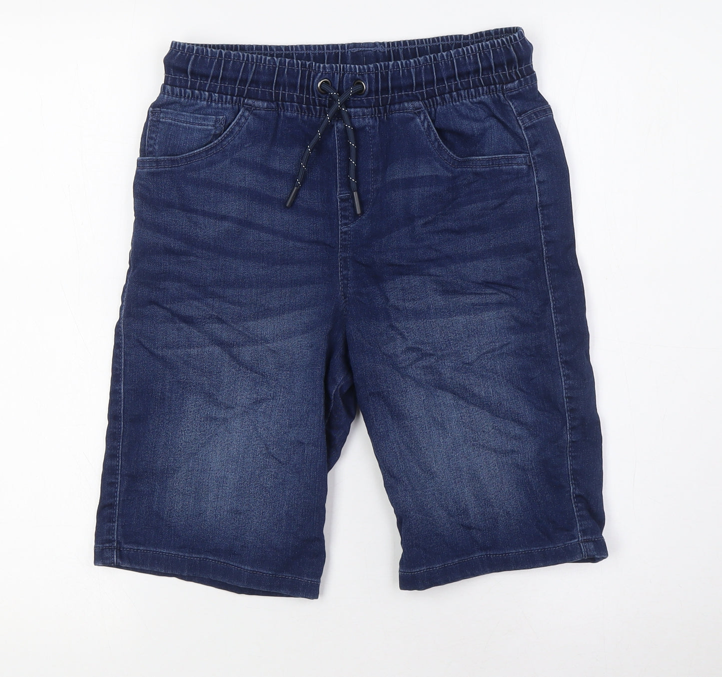 F&F Boys Blue Cotton Bermuda Shorts Size 11-12 Years L10 in Regular Tie - Elasticated Waist