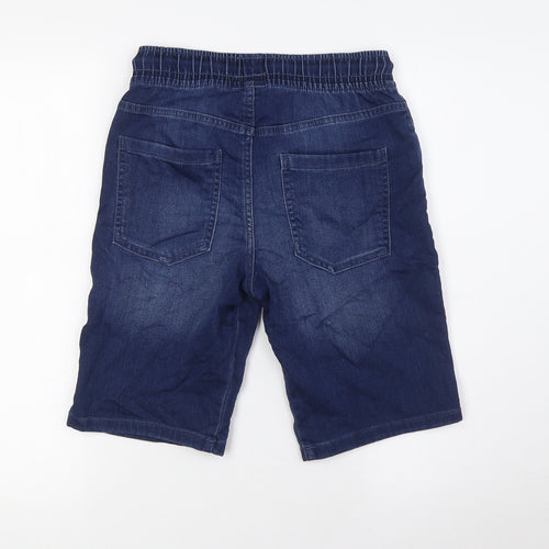 F&F Boys Blue Cotton Bermuda Shorts Size 11-12 Years L10 in Regular Tie - Elasticated Waist