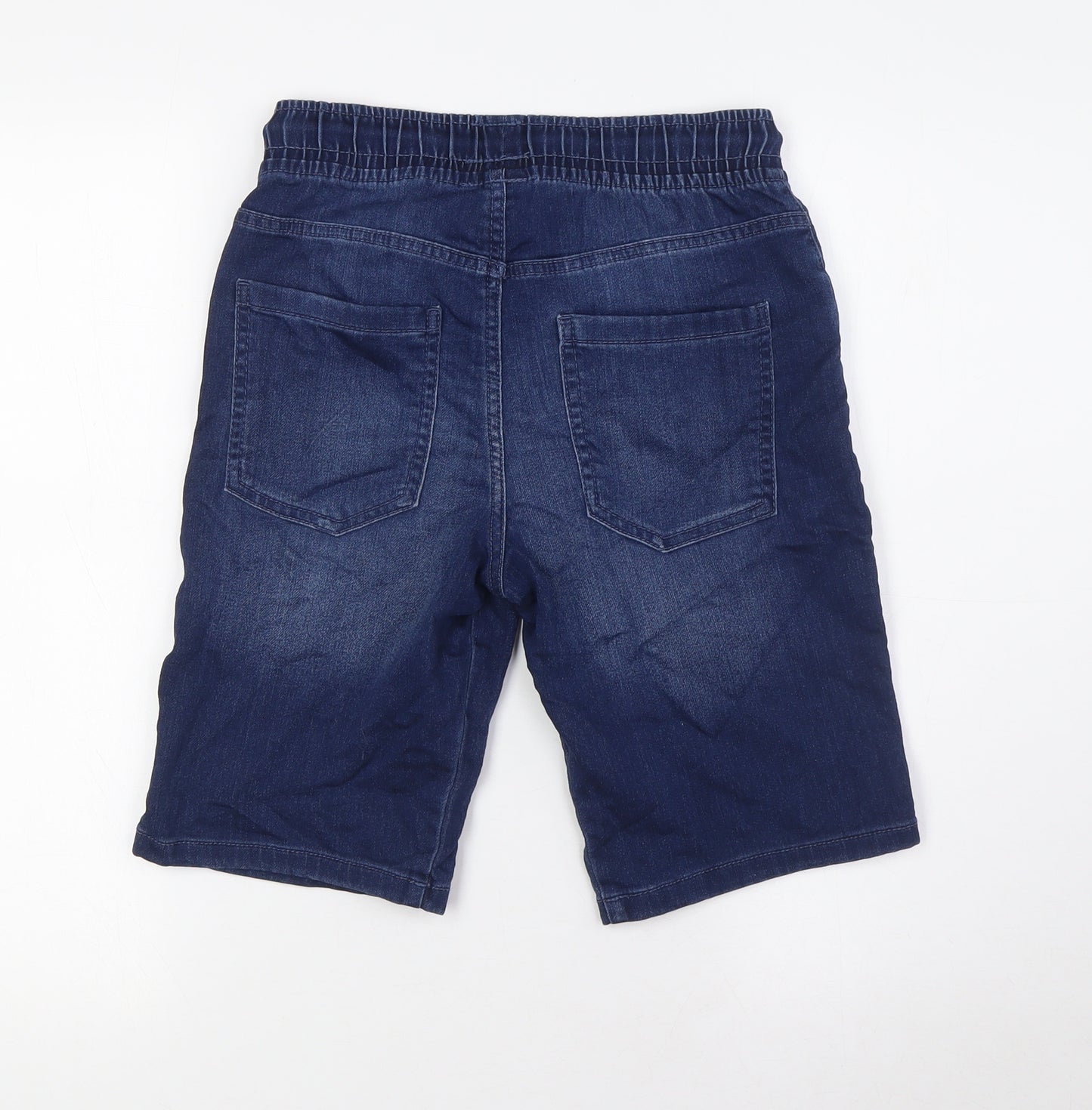 F&F Boys Blue Cotton Bermuda Shorts Size 11-12 Years L10 in Regular Tie - Elasticated Waist