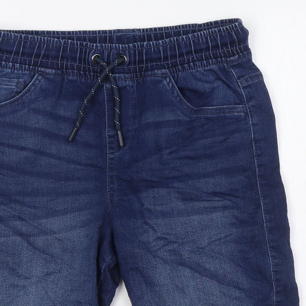 F&F Boys Blue Cotton Bermuda Shorts Size 11-12 Years L10 in Regular Tie - Elasticated Waist