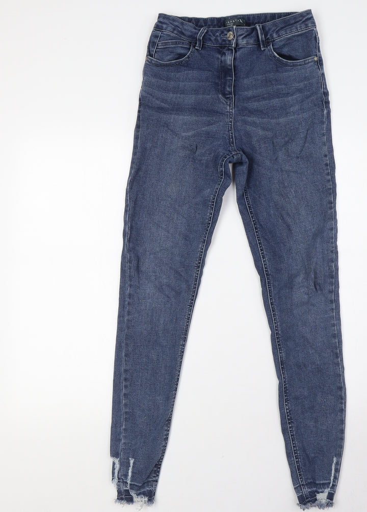 Papaya Womens Blue Cotton Skinny Jeans Size 8 L29 in Regular Button - Raw Hem