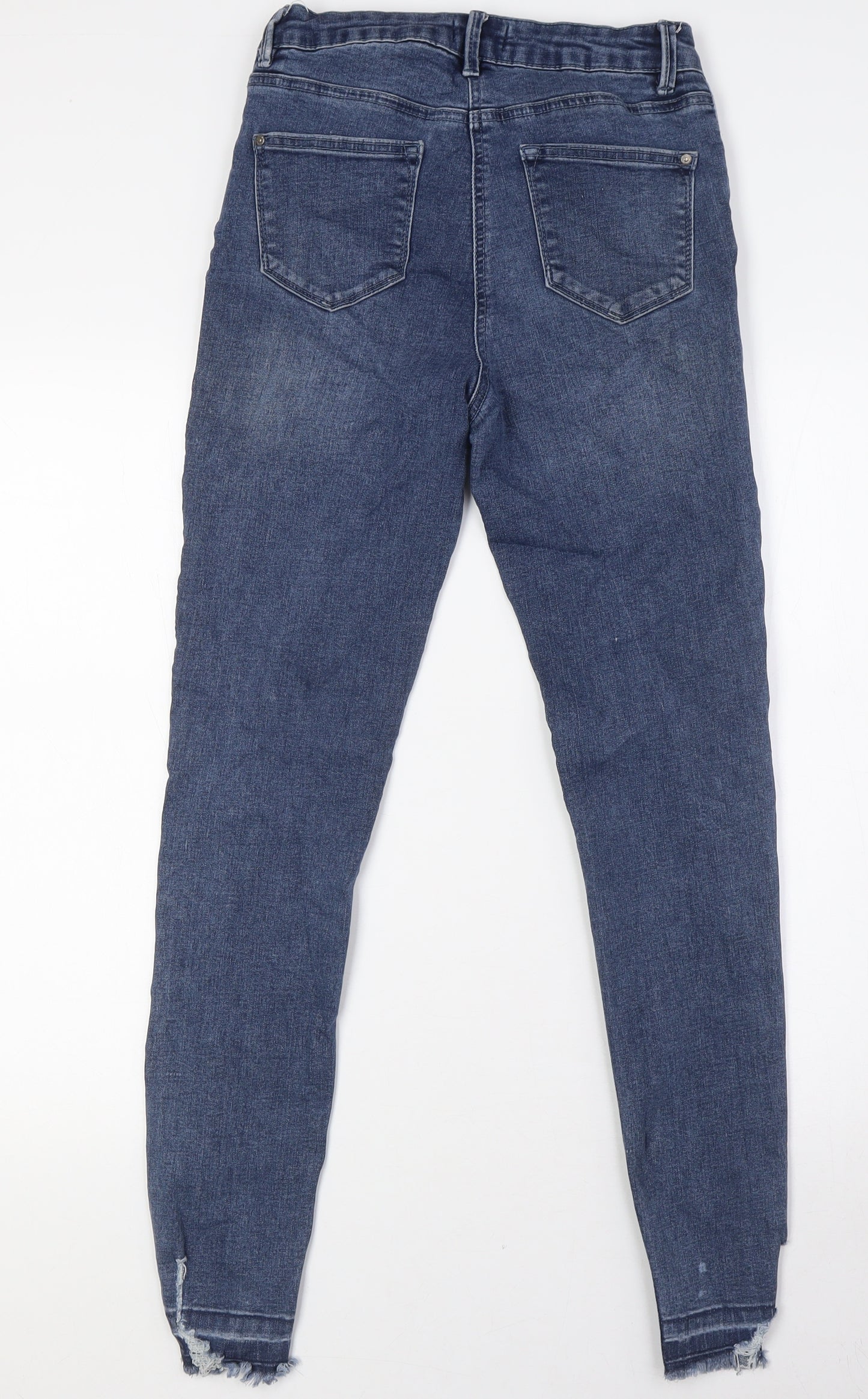 Papaya Womens Blue Cotton Skinny Jeans Size 8 L29 in Regular Button - Raw Hem