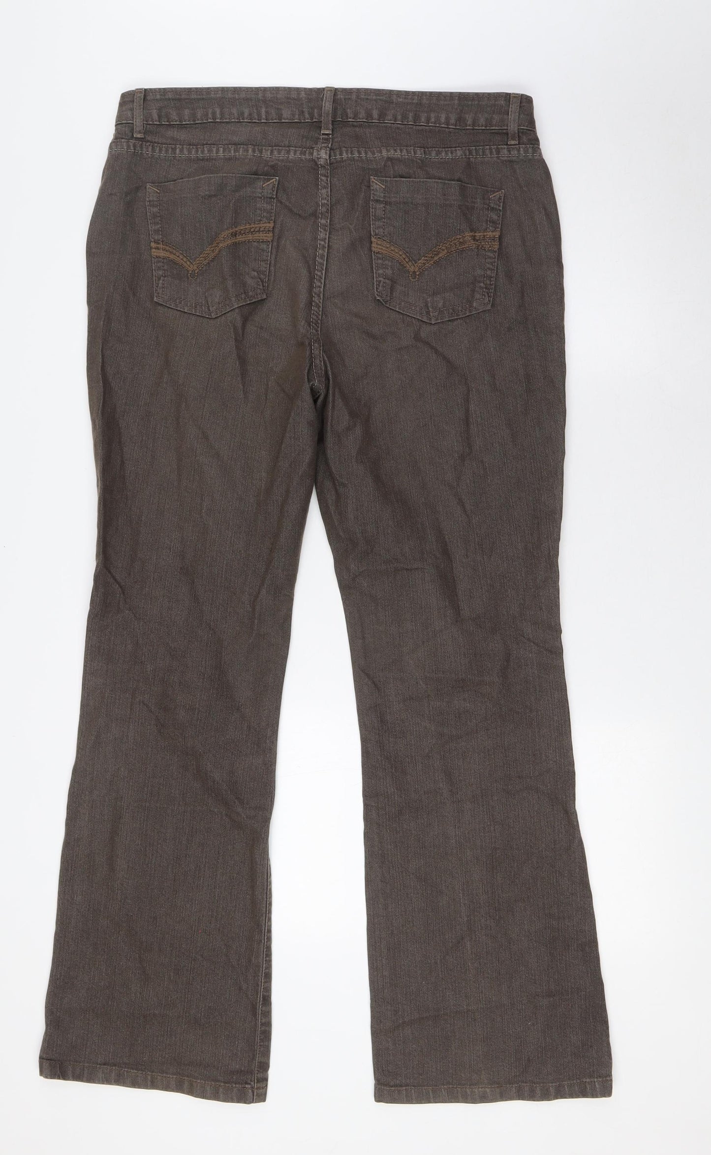 Marks and Spencer Womens Brown Cotton Trousers Size 14 L30 in Regular Button