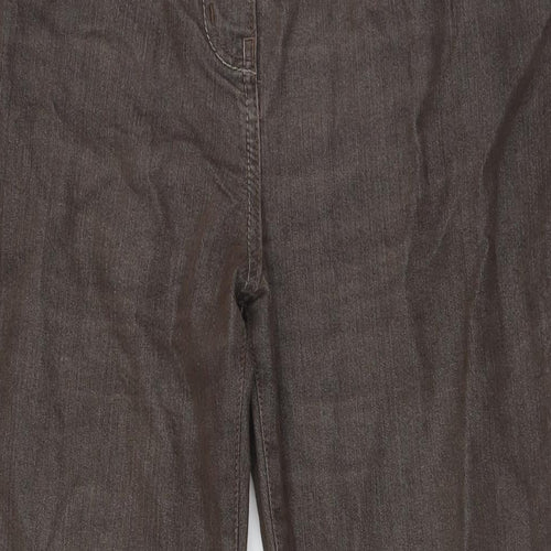 Marks and Spencer Womens Brown Cotton Trousers Size 14 L30 in Regular Button