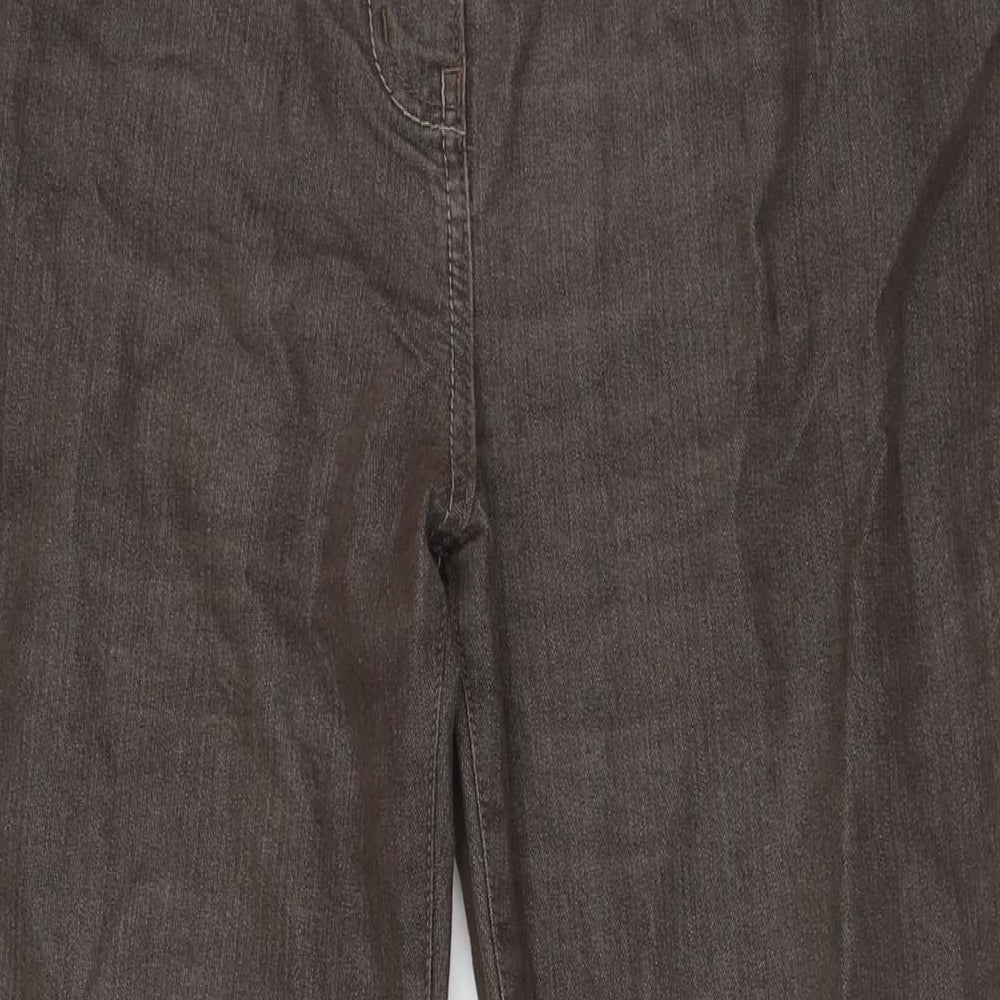 Marks and Spencer Womens Brown Cotton Trousers Size 14 L30 in Regular Button