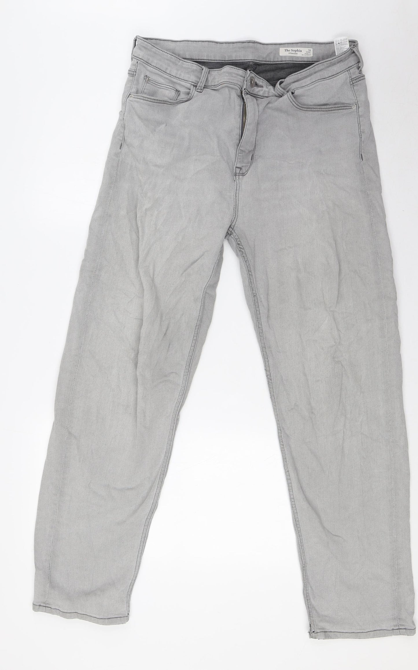 Marks and Spencer Womens Grey Cotton Straight Jeans Size 16 L29 in Regular Button
