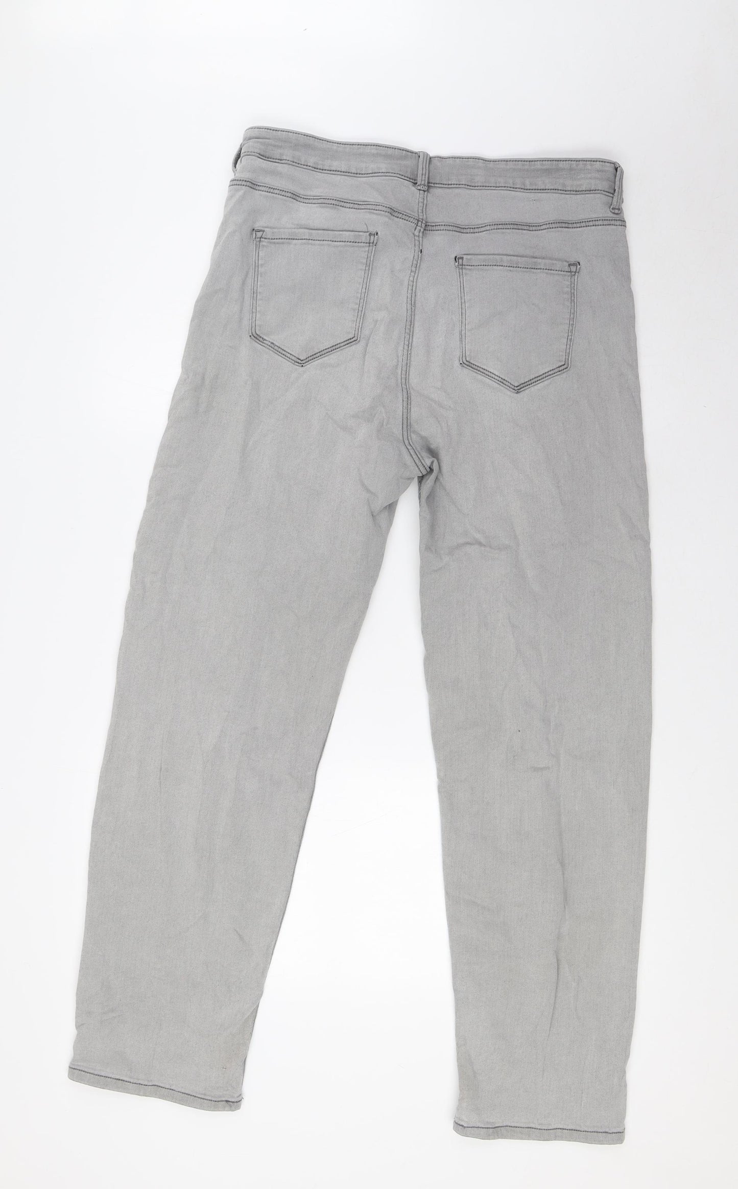Marks and Spencer Womens Grey Cotton Straight Jeans Size 16 L29 in Regular Button