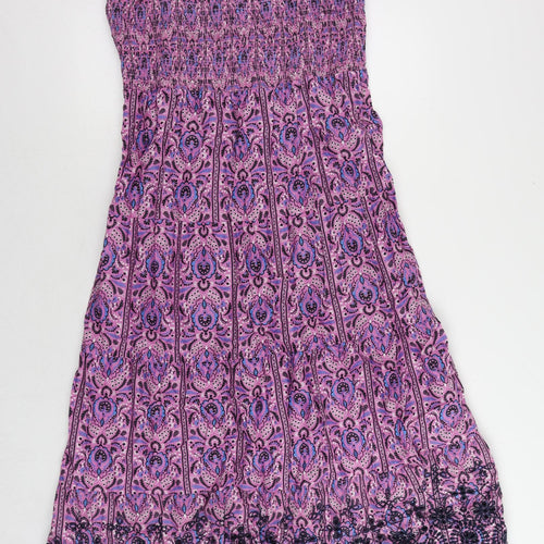Marks and Spencer Womens Purple Paisley Cotton Maxi Size 14 Square Neck Pullover - Embroidered