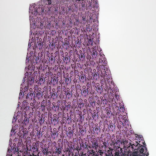 Marks and Spencer Womens Purple Paisley Cotton Maxi Size 14 Square Neck Pullover - Embroidered