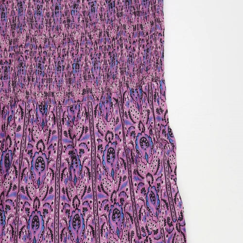 Marks and Spencer Womens Purple Paisley Cotton Maxi Size 14 Square Neck Pullover - Embroidered