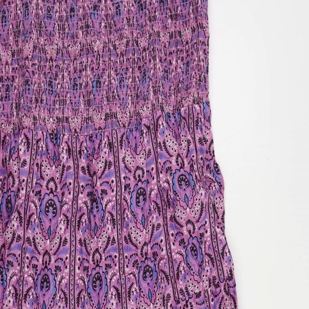 Marks and Spencer Womens Purple Paisley Cotton Maxi Size 14 Square Neck Pullover - Embroidered
