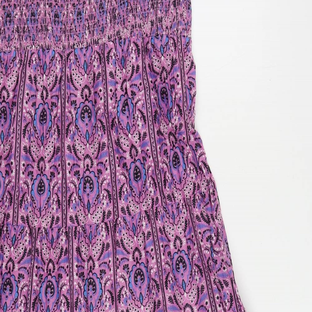 Marks and Spencer Womens Purple Paisley Cotton Maxi Size 14 Square Neck Pullover - Embroidered