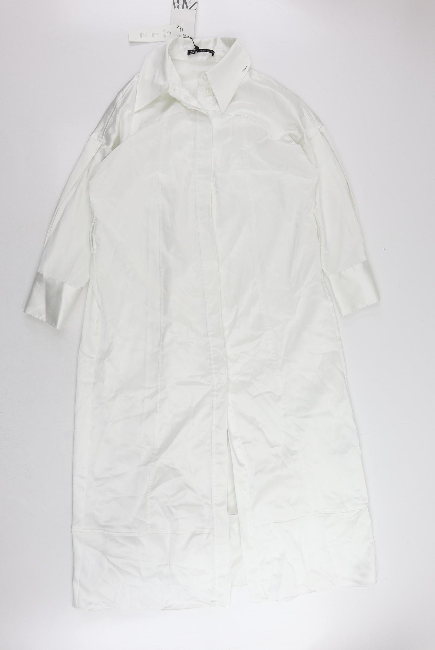 Zara Womens White Polyester Shirt Dress Size XS Collared Button