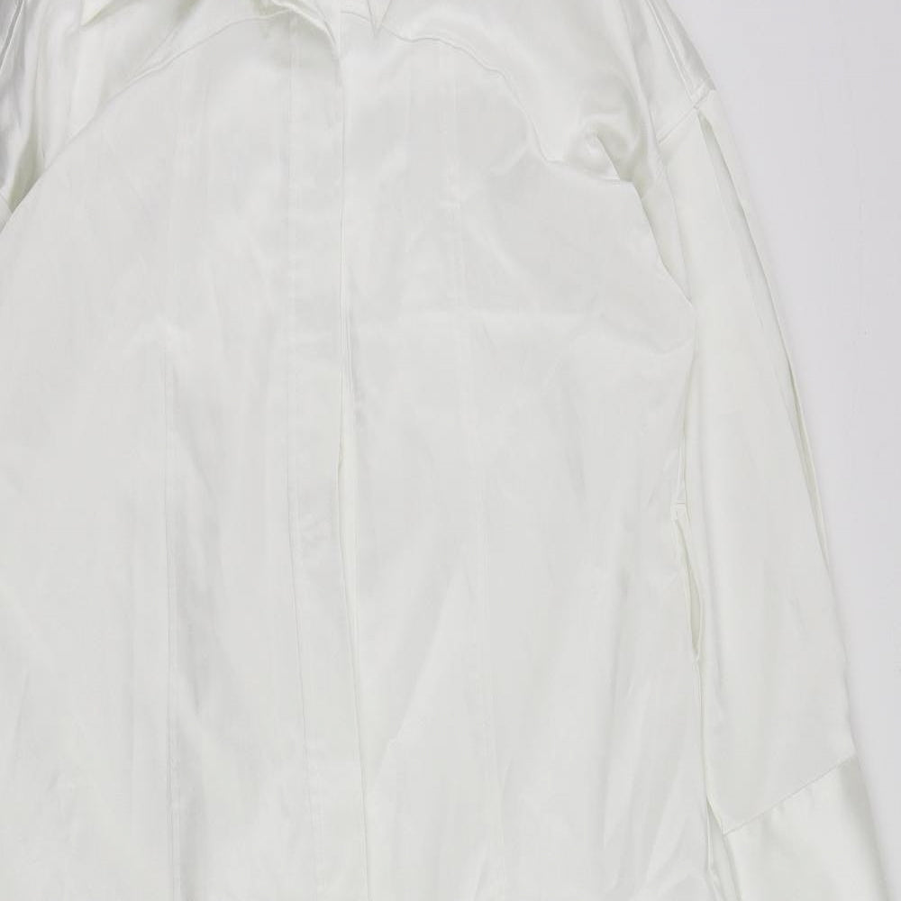 Zara Womens White Polyester Shirt Dress Size XS Collared Button