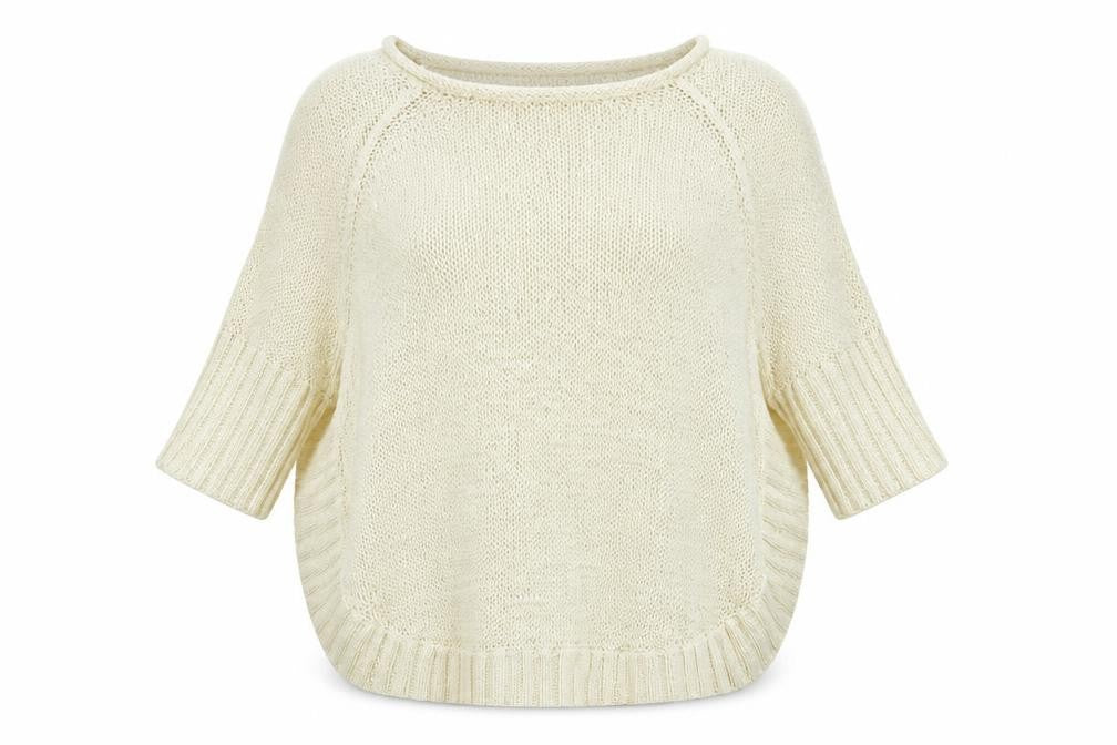 Front view of Phase Eight women’s ivory round neck acrylic jumper, size UK 12