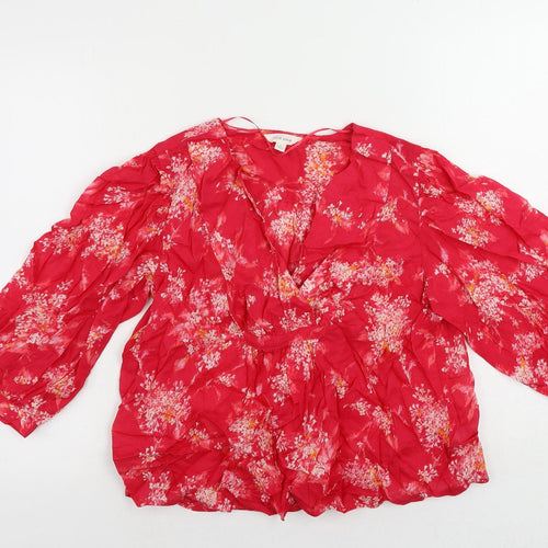 Per Una Womens Pink Floral Cotton Basic Blouse Size S V-Neck