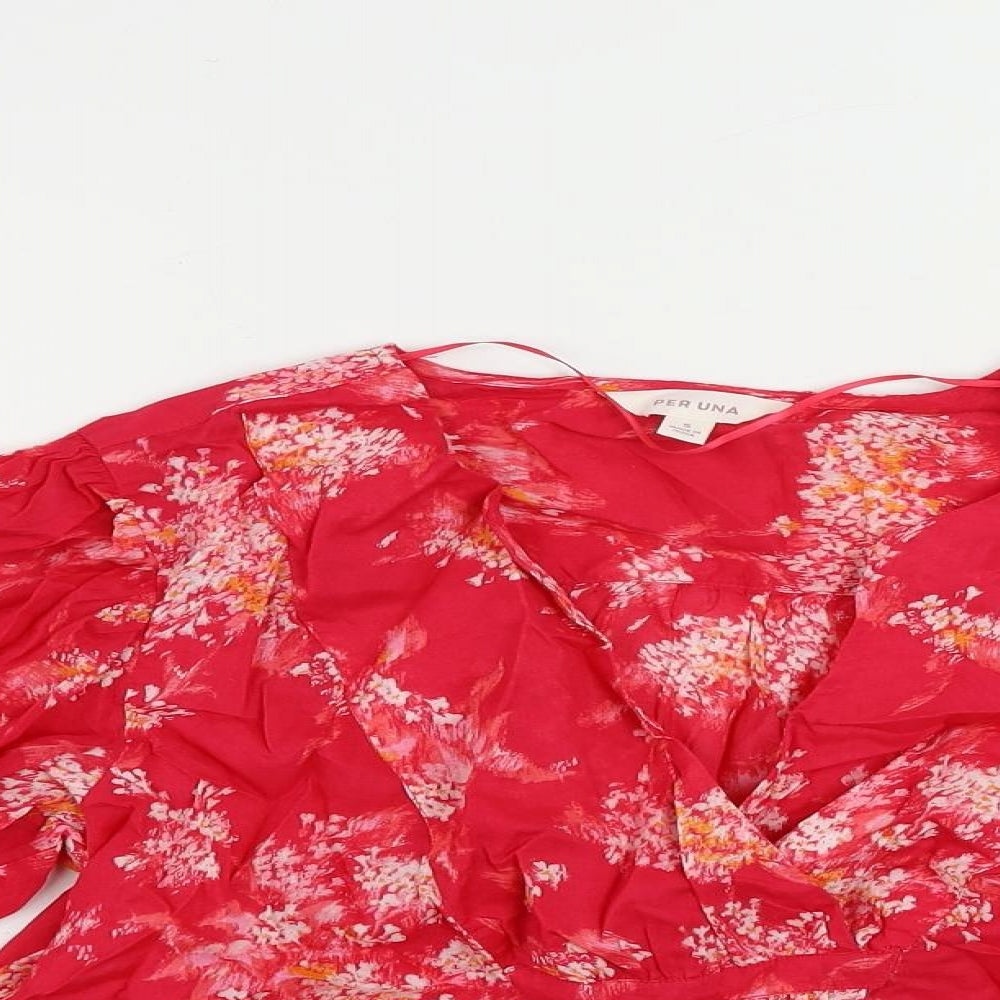 Per Una Womens Pink Floral Cotton Basic Blouse Size S V-Neck