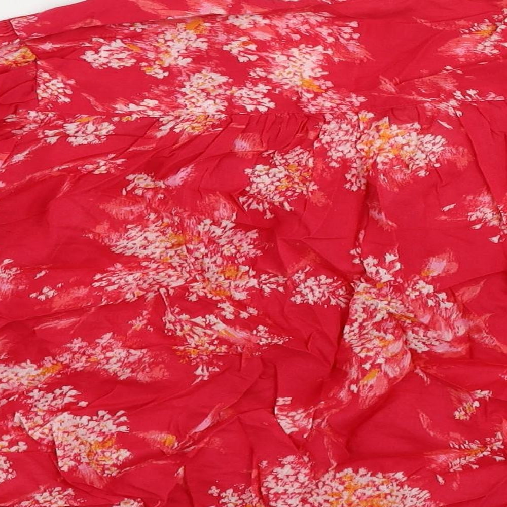 Per Una Womens Pink Floral Cotton Basic Blouse Size S V-Neck