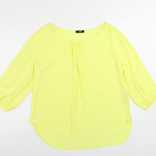 Wallis Womens Yellow Polyester Basic Blouse Size M Boat Neck - Crocheted Lace Detail