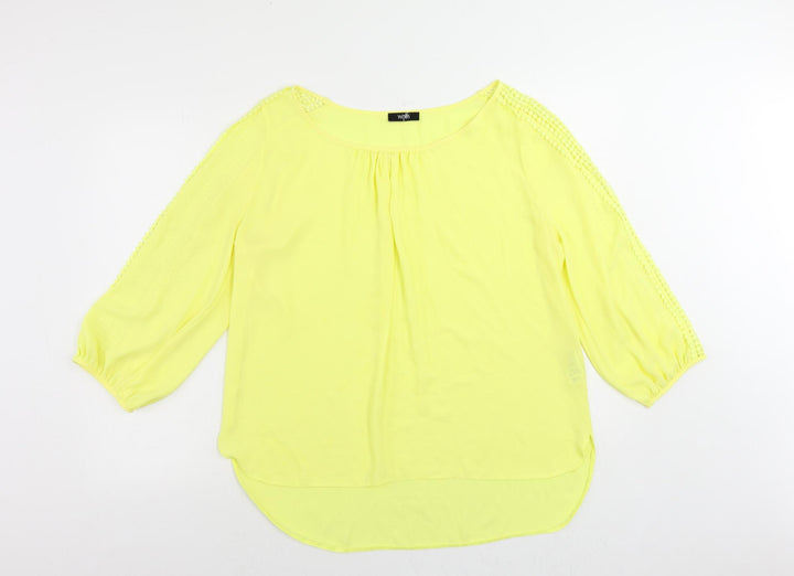 Wallis Womens Yellow Polyester Basic Blouse Size M Boat Neck - Crocheted Lace Detail
