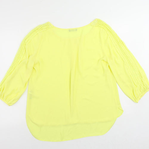 Wallis Womens Yellow Polyester Basic Blouse Size M Boat Neck - Crocheted Lace Detail