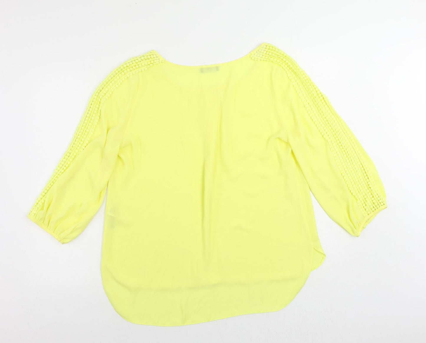 Wallis Womens Yellow Polyester Basic Blouse Size M Boat Neck - Crocheted Lace Detail