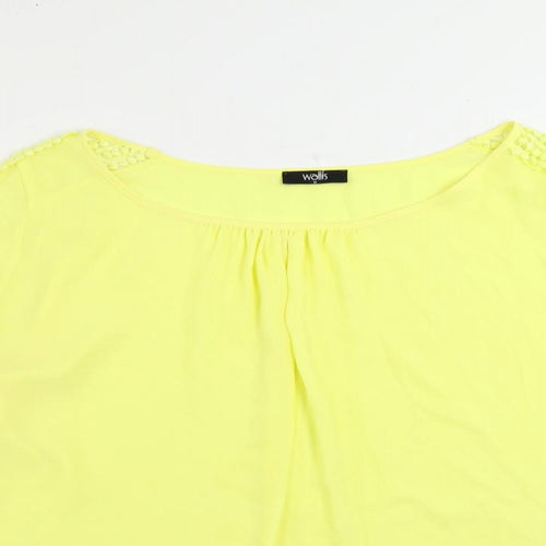 Wallis Womens Yellow Polyester Basic Blouse Size M Boat Neck - Crocheted Lace Detail