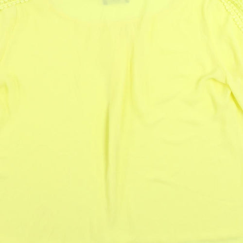 Wallis Womens Yellow Polyester Basic Blouse Size M Boat Neck - Crocheted Lace Detail