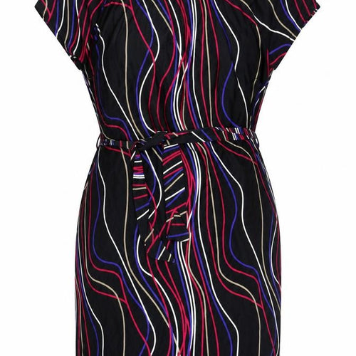 Marks and Spencer Womens Black Geometric Polyester Sheath Size 16 Boat Neck Zip - Belted