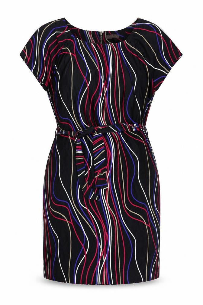 Marks and Spencer Womens Black Geometric Polyester Sheath Size 16 Boat Neck Zip - Belted