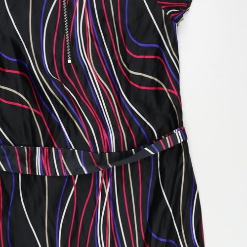 Marks and Spencer Womens Black Geometric Polyester Sheath Size 16 Boat Neck Zip - Belted