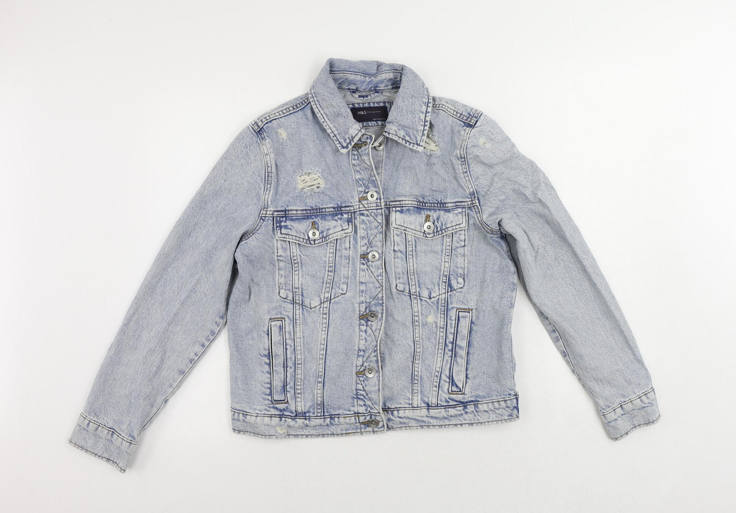 Marks and Spencer Womens Blue Jacket Size 10 Button - Distressed