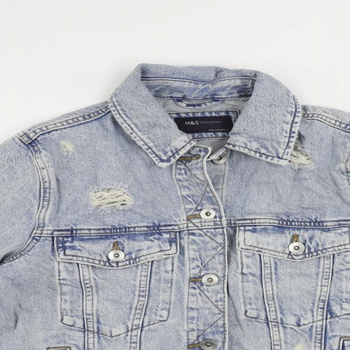 Marks and Spencer Womens Blue Jacket Size 10 Button - Distressed