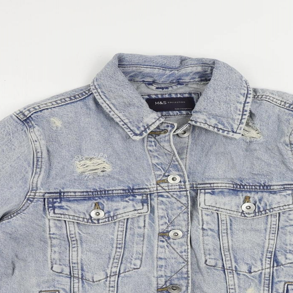 Marks and Spencer Womens Blue Jacket Size 10 Button - Distressed