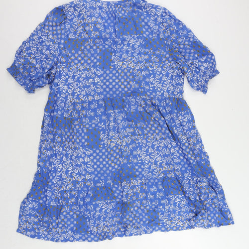 Marks and Spencer Womens Blue Floral Viscose A-Line Size 18 V-Neck Pullover