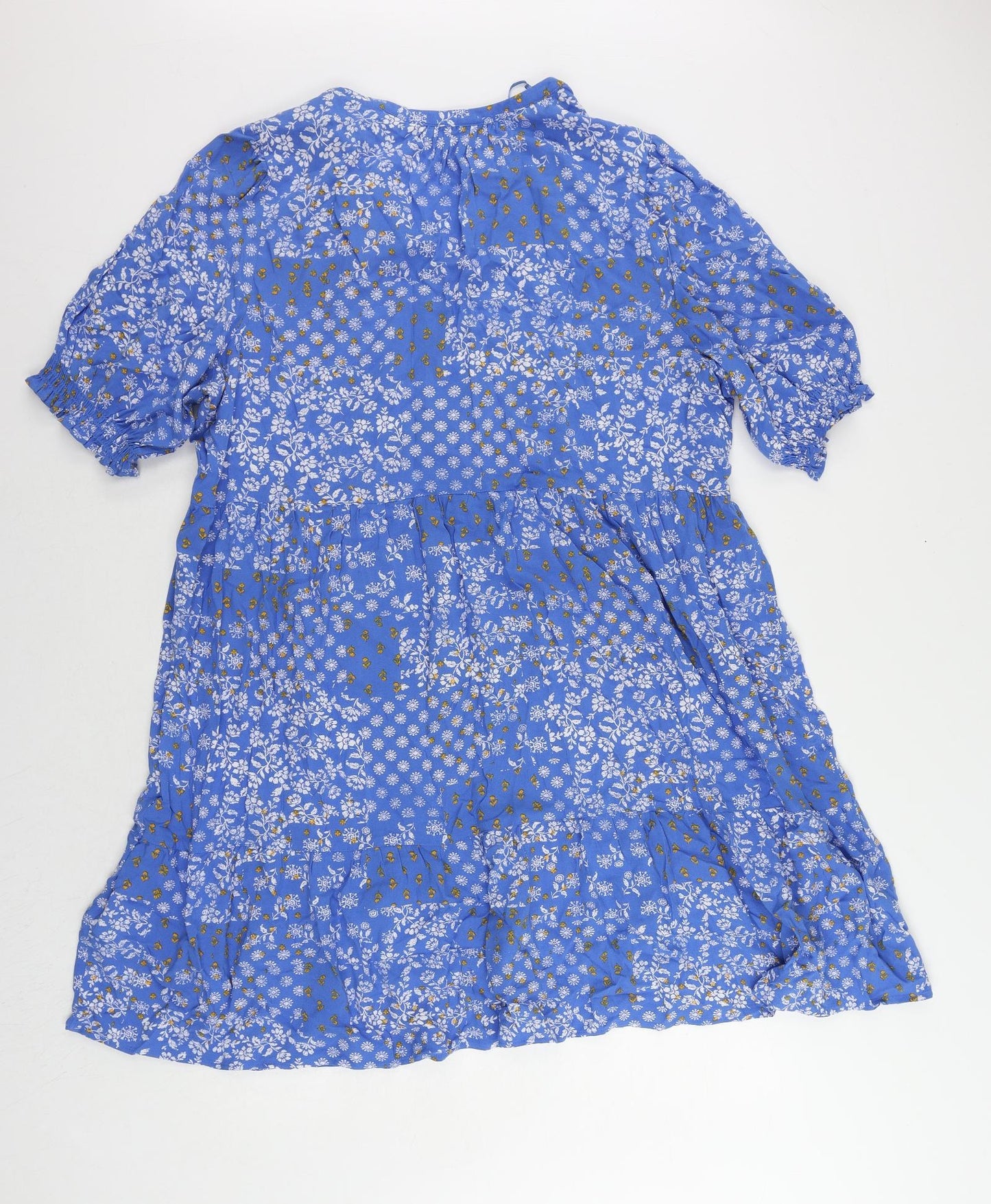 Marks and Spencer Womens Blue Floral Viscose A-Line Size 18 V-Neck Pullover