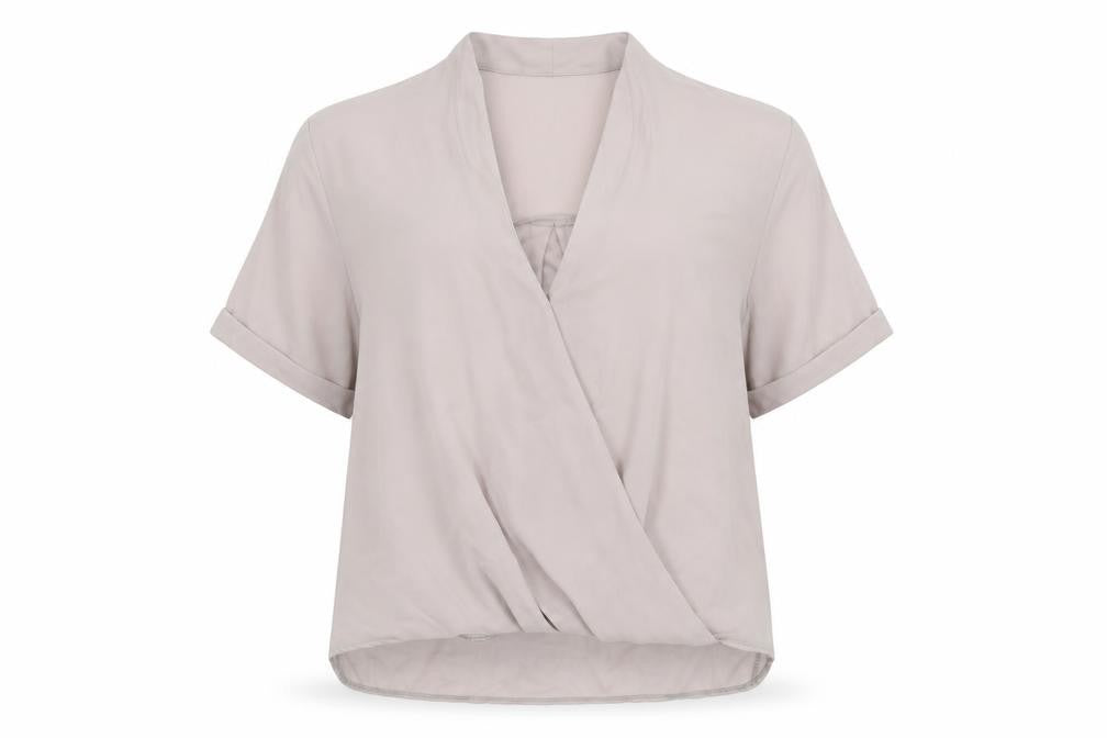 Front view of Topshop women’s pink polyester basic blouse, size UK 10, v-neck