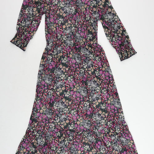 Oasis Womens Multicoloured Floral Polyester A-Line Size XS Round Neck Button - Sheer