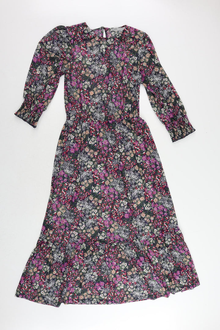 Oasis Womens Multicoloured Floral Polyester A-Line Size XS Round Neck Button - Sheer
