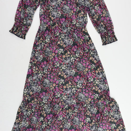 Oasis Womens Multicoloured Floral Polyester A-Line Size XS Round Neck Button - Sheer