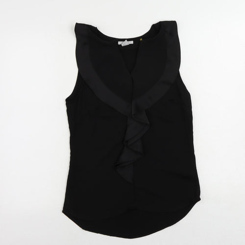 H&M Womens Black Polyester Basic Blouse Size 8 V-Neck - Ruffle