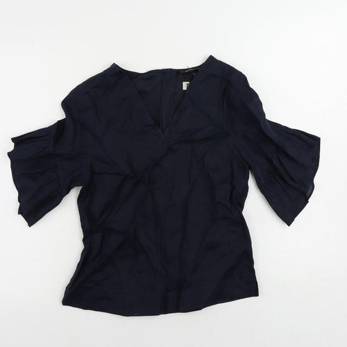 Autograph Womens Blue Linen Basic Blouse Size 6 V-Neck