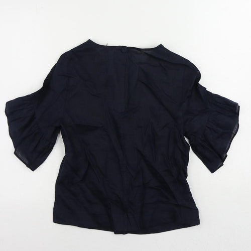 Autograph Womens Blue Linen Basic Blouse Size 6 V-Neck