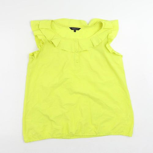 Debenhams Womens Yellow Polyester Basic Blouse Size 16 Boat Neck - Ruffle